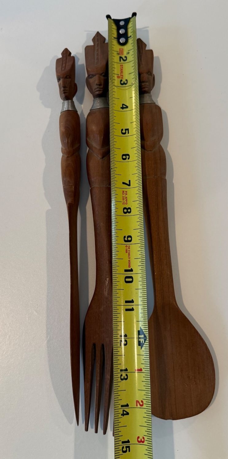 Vintage Kenyan Hand Carved Wood Serving Utensils Set of 3 African Art – alternate product view 6 of 9