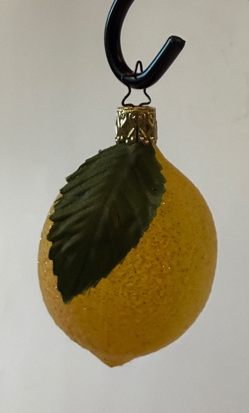 Vintage Made in Germany Glass Lemon Christmas Ornament Sugared Fruit