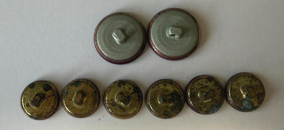 Vintage Lot of 8 Burgundy & Gold Heraldic Crest Shank Buttons Blazer Coat Sewing