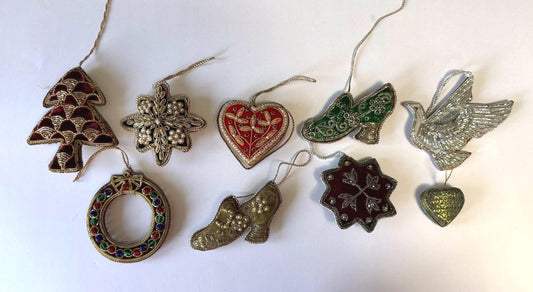 Vintage Handcrafted Christmas Ornament Lot – 9 Pieces – Beaded, Embroidered