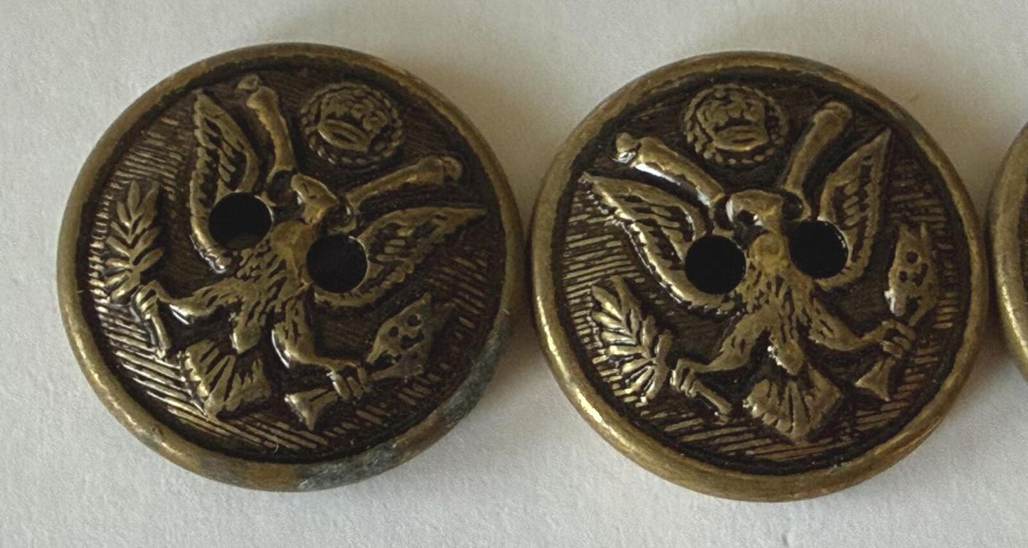 Lot of 7 Vintage Brass Tone Eagle Shield Sew Through Buttons Patriotic