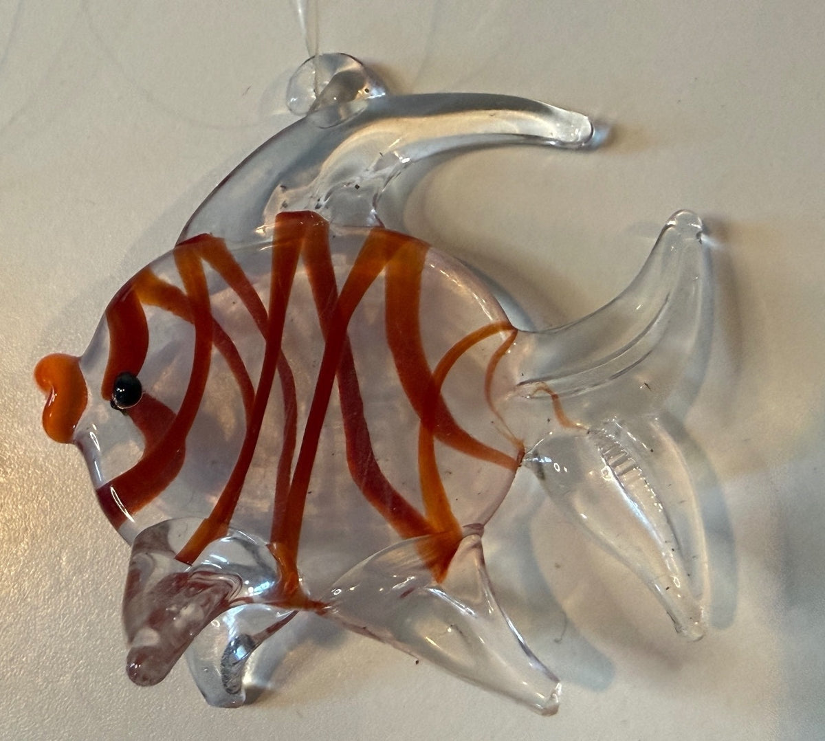 Vintage Taiwan ROC Hand Blown Glass Fish Ornaments Pair Tropical Fish