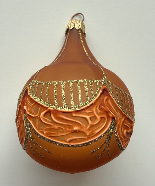 Vintage Slovakia Blown Glass Christmas Ornament Copper Gold Glitter Hand-Painted