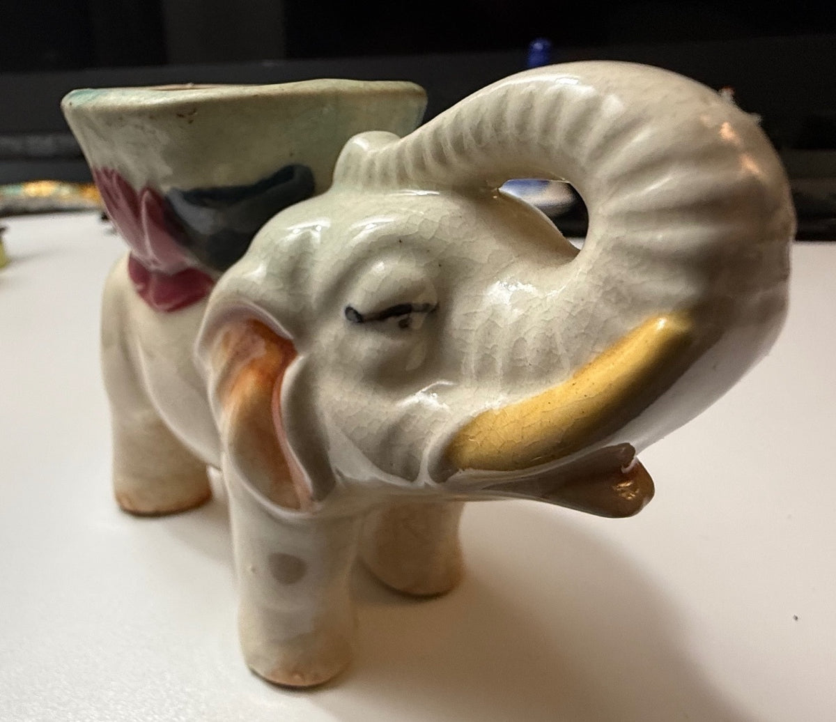 Vintage Occupied Japan Elephant Planter Trunk Up Floral Ceramic 5” – alternate product view 5 of 11