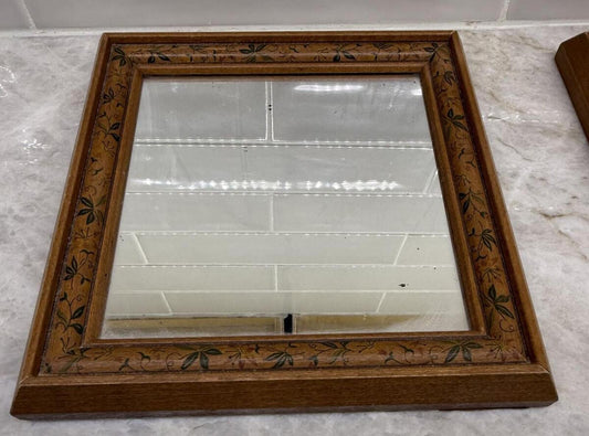 Pair Vintage Wood Framed Floral Vine Accent Wall Mirrors