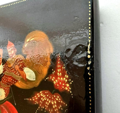 Vintage USSE Lacquer Box Hand Painted Palekh Style Fairy Tale Dated 1976