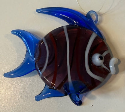 Vintage Taiwan ROC Hand Blown Glass Fish Ornaments Pair Tropical Fish