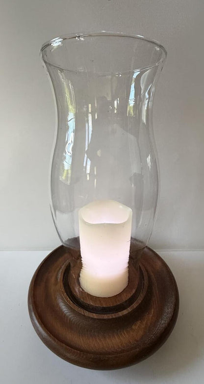 Vintage Hurricane Candle Holder Wood Base Glass Chimney Centerpiece