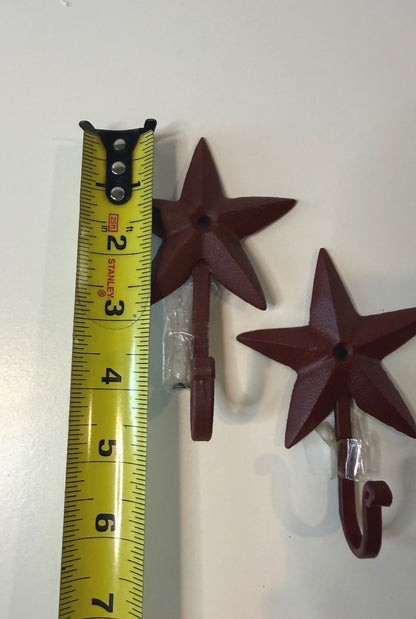 Pair Cast Iron Red Star Wall Hooks Rustic Western Farmhouse Decor