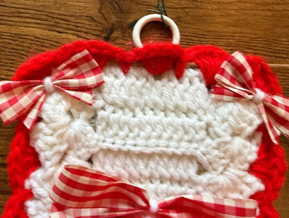 Vintage Handmade Crochet Christmas Bell Pull Wall Hangings Bells Bows Set of 2 – alternate product view 7 of 11
