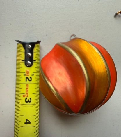 Vintage Germany Blown Glass Christmas Ornament Orange Gold Swirl 3.5”