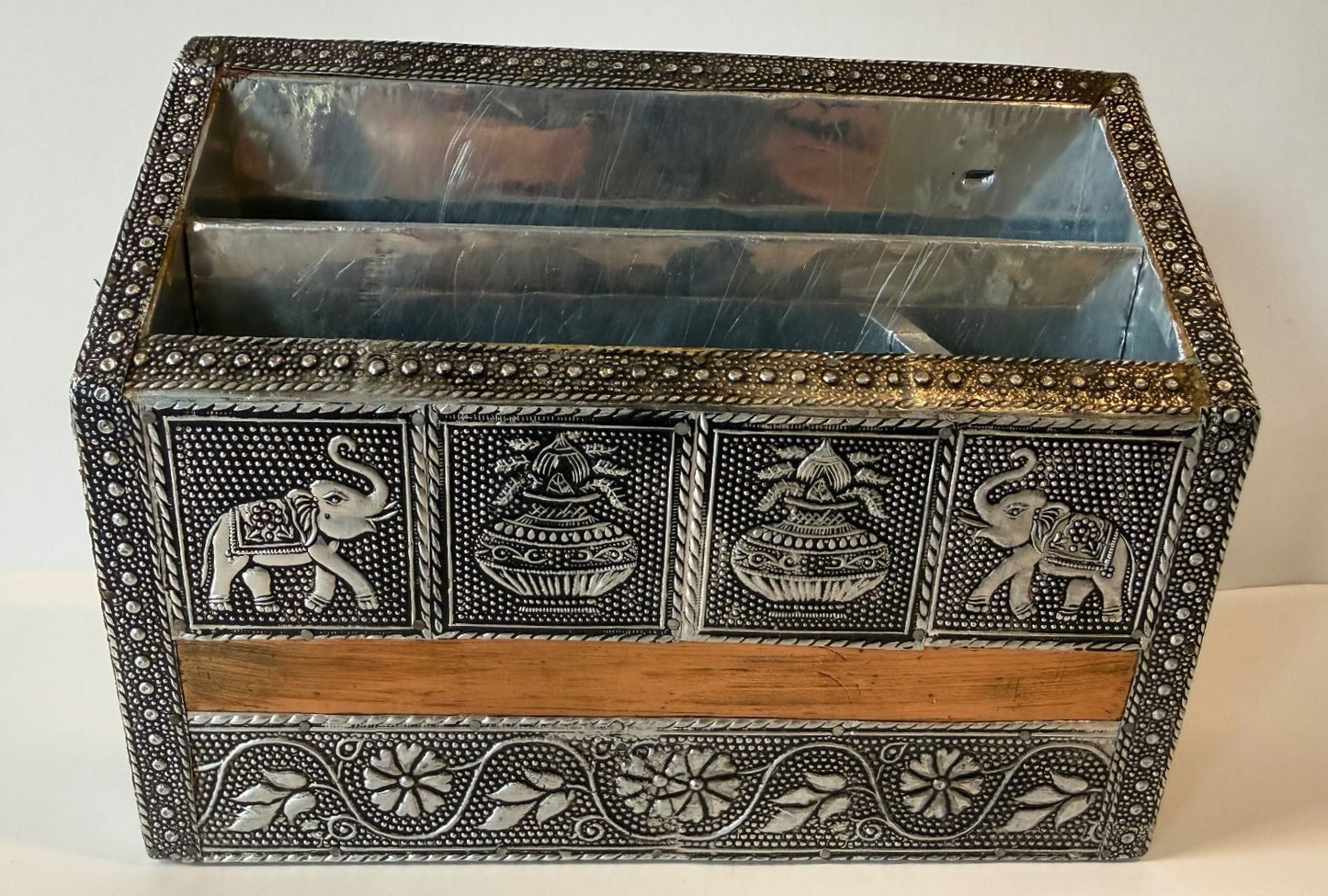 Embossed Metal Wall Mail Organizer Elephant Letter Holder India Style Decor