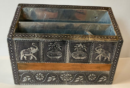 Embossed Metal Wall Mail Organizer Elephant Letter Holder India Style Decor