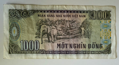 Vietnam 1988 1000 Dong P-106a Ho Chi Minh Elephant Logging Banknote - 172 – alternate product view 2 of 2