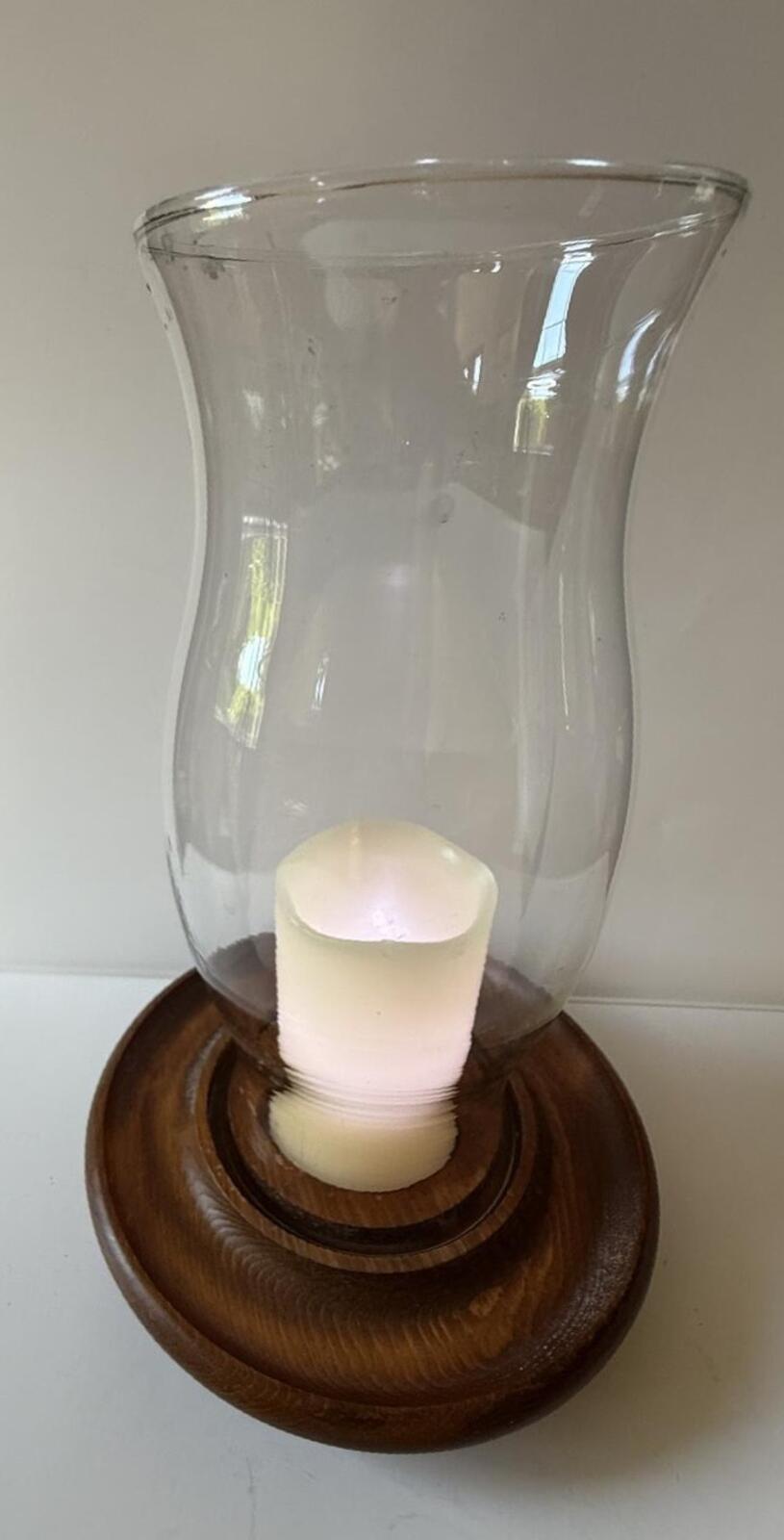 Vintage Hurricane Candle Holder Wood Base Glass Chimney Centerpiece