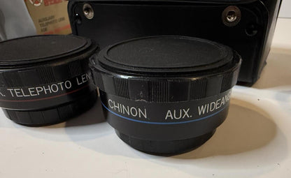 Vintage Chinon AUX Telephoto & Wide Angle Lens Set + Star-D 1.5X Tele Lens Japan