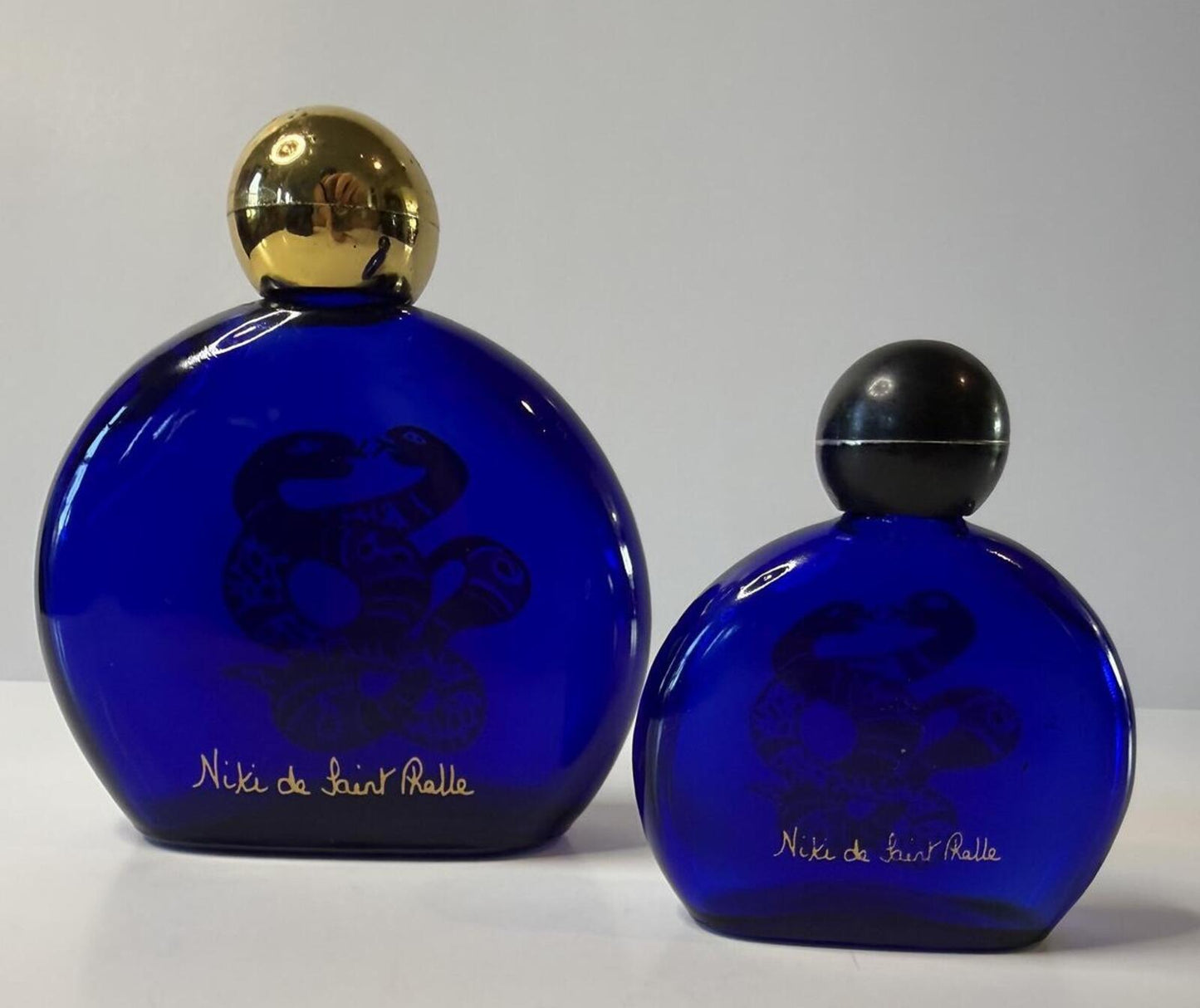 Vintage Niki de Saint Phalle Cobalt Blue Snake Perfume Bottles Set of 2