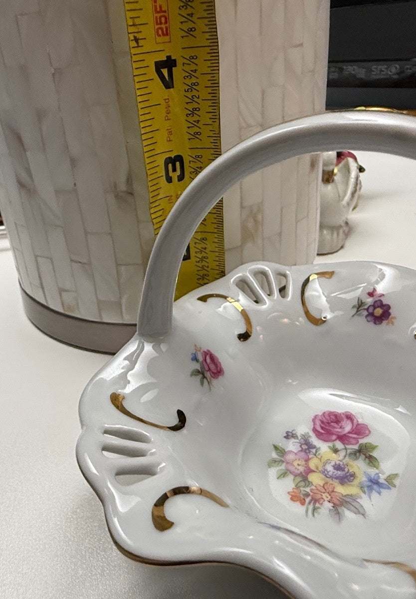 Vintage PM Martinroda Germany Porcelain Floral Basket Trinket Dish Gold – alternate product view 3 of 5