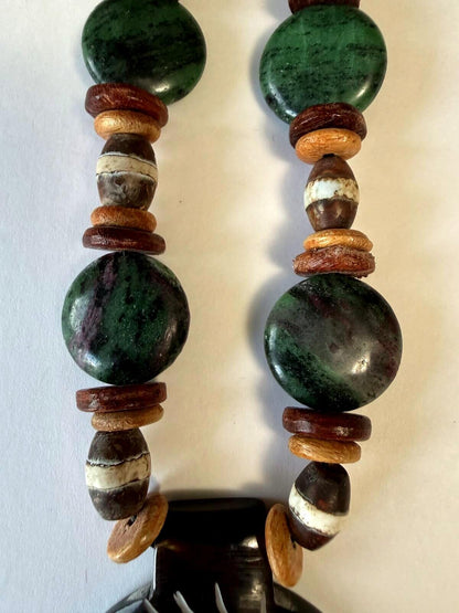 Handcrafted Tribal Pendant Necklace Wood Bead Boho Jewelry