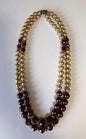 Vintage Double Strand Faux Pearl Necklace Brown Faceted Crystal Beads Retro