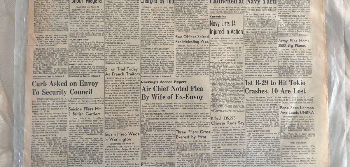 1945 Philadelphia Inquirer WWII Newspaper July 9 Tokyo Raids Japan Original – alternate product view 3 of 3