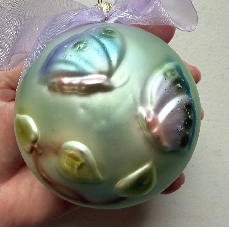 Vintage Krebs & Sohn Germany Glass Floral Christmas Ornament Green 4”