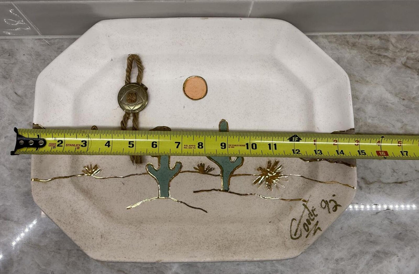Vintage 1992 Southwest Desert Pottery Set Cactus Longhorn Art 7pcs