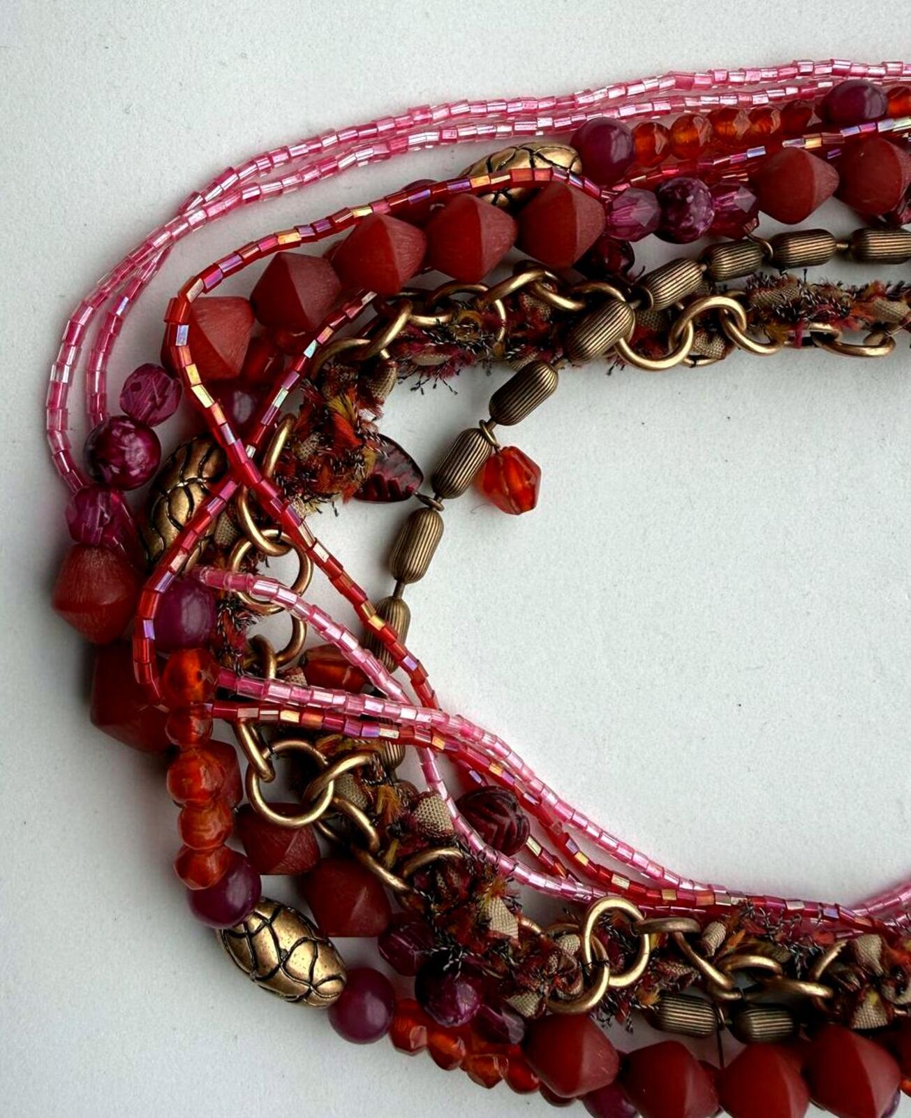 Chico's Multistrand Beaded Statement Necklace Red Pink Purple Artisan Boho Chic