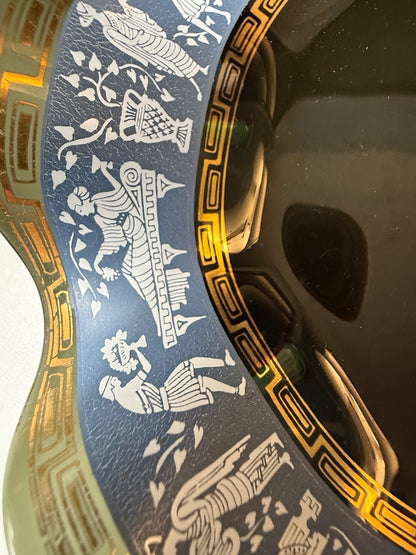 Vintage Greek Revival Glass Bowl Classical Figures Gold Greek Key 7”