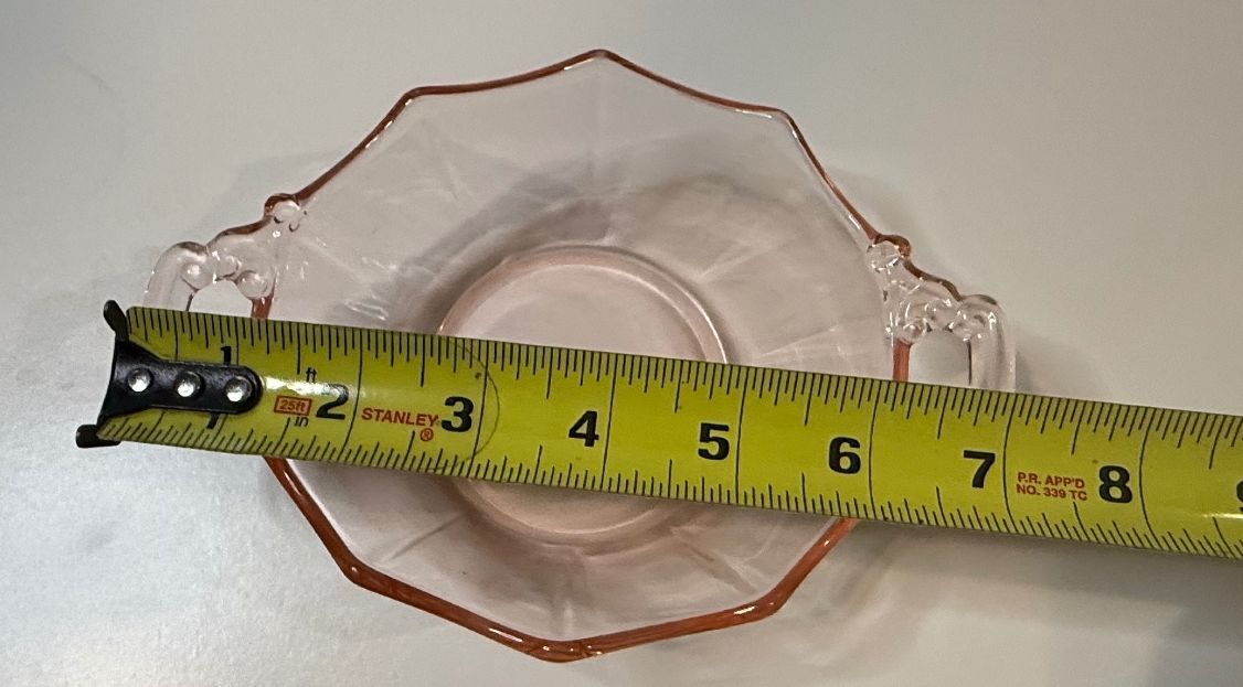 Vintage Pink Depression Glass Double Handle Bowl Octagon Scalloped 1930s – alternate product view 5 of 7
