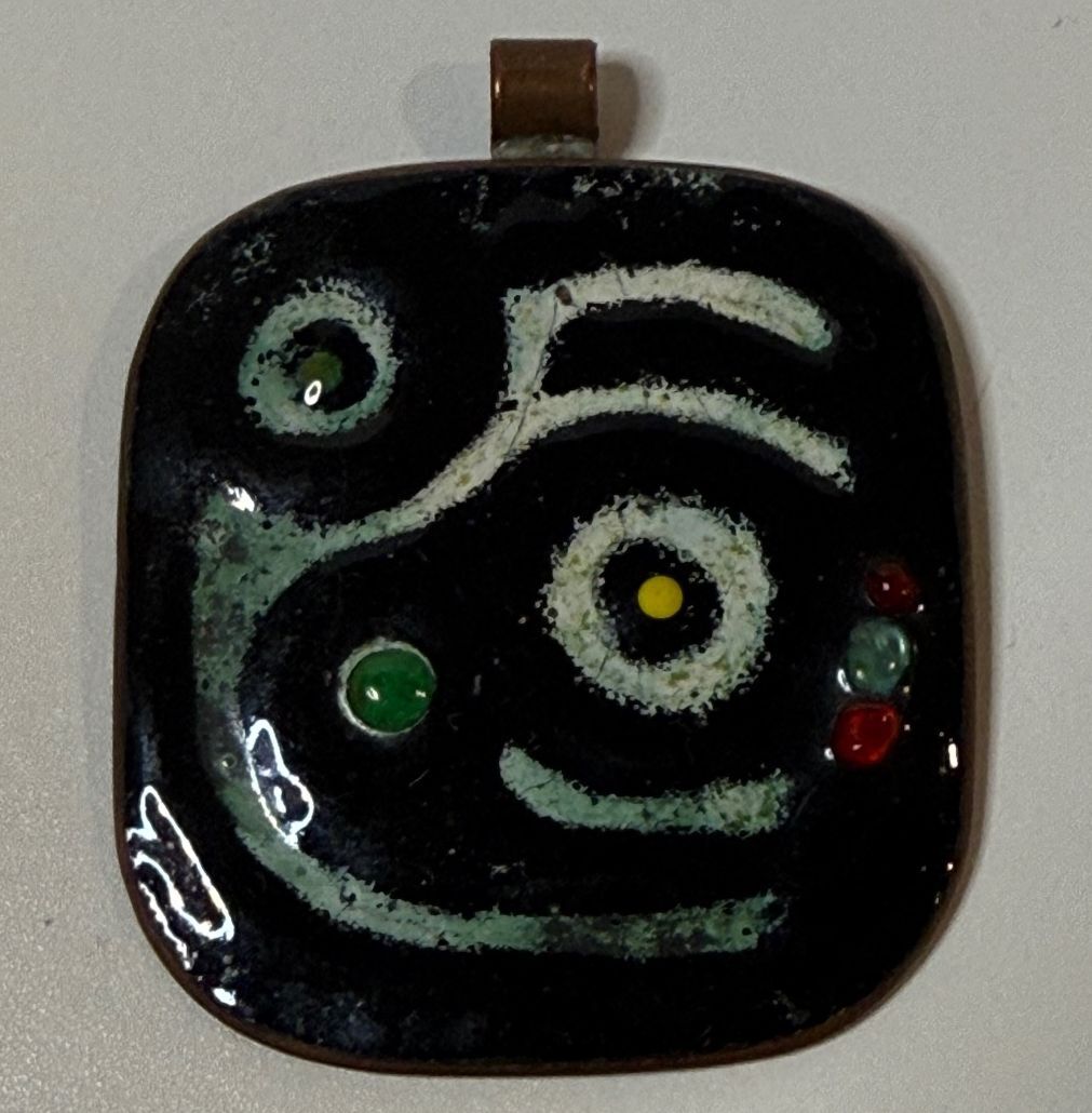 Vintage MCM Enamel on Copper Pendant Abstract Modernist Studio Art 1.75”