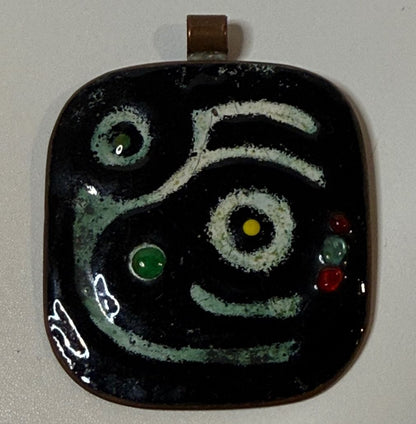 Vintage MCM Enamel on Copper Pendant Abstract Modernist Studio Art 1.75”