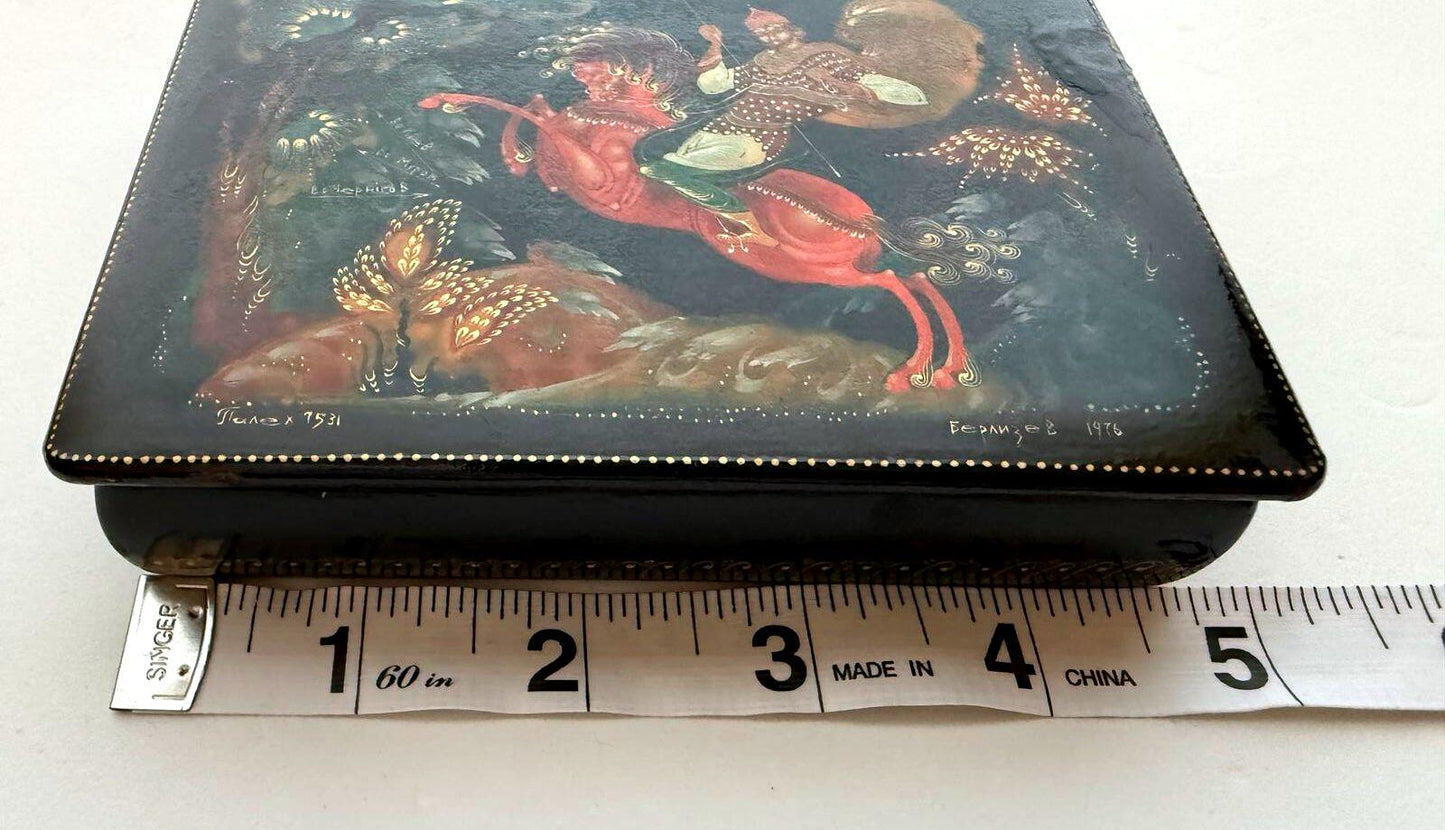 Vintage USSE Lacquer Box Hand Painted Palekh Style Fairy Tale Dated 1976