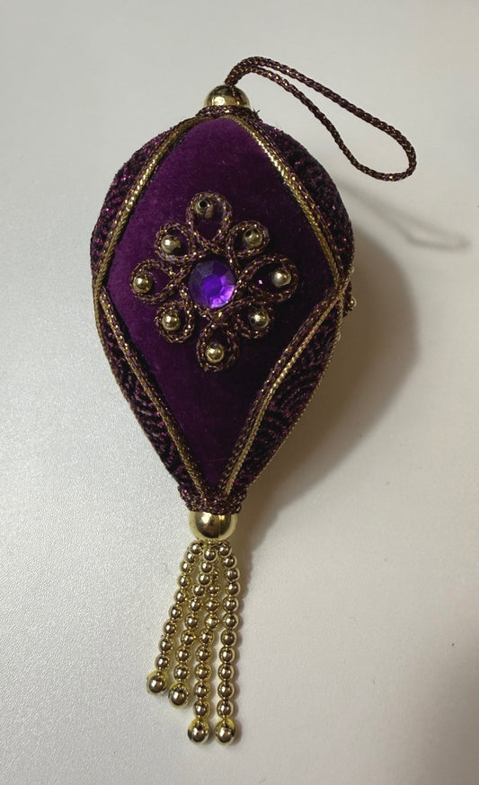 Vintage Purple Velvet Jeweled Christmas Ornament Gold Tassel 1960s MCM