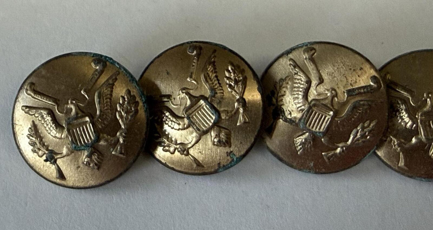 Lot of 7 Vintage Brass U.S. Eagle Uniform Buttons Military Great Seal Shank Back