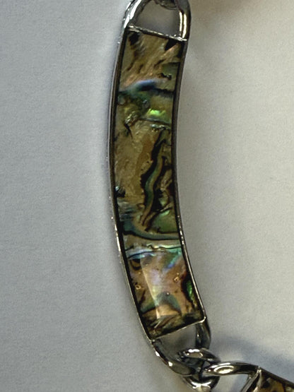 Vintage Abalone Shell Inlay Necklace Silver Tone Link Choker Adjustable