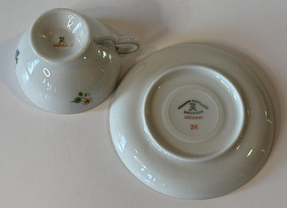 Johann Haviland Bavaria Germany Tea Cup & Saucer Floral Gold Tri