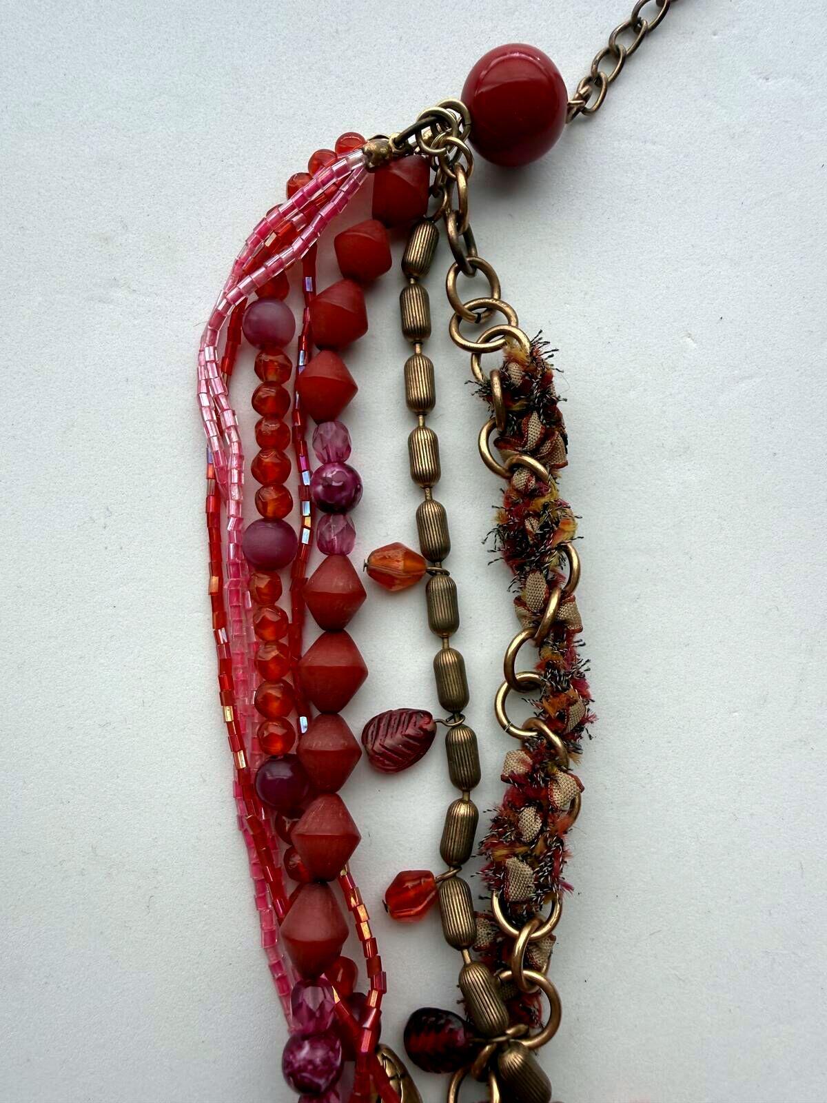 Chico's Multistrand Beaded Statement Necklace Red Pink Purple Artisan Boho Chic