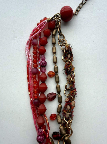 Chico's Multistrand Beaded Statement Necklace Red Pink Purple Artisan Boho Chic