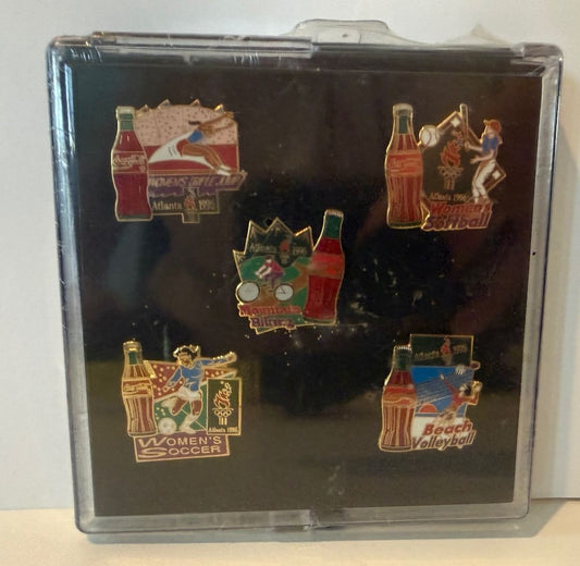Vintage 1996 Atlanta Olympics Coca-Cola Sports Pin Set of 5 w/ Case
