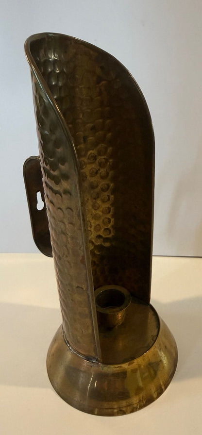 Vintage India Hammered Brass Wall Candle Sconce Taper Holder 9” MCM Boho