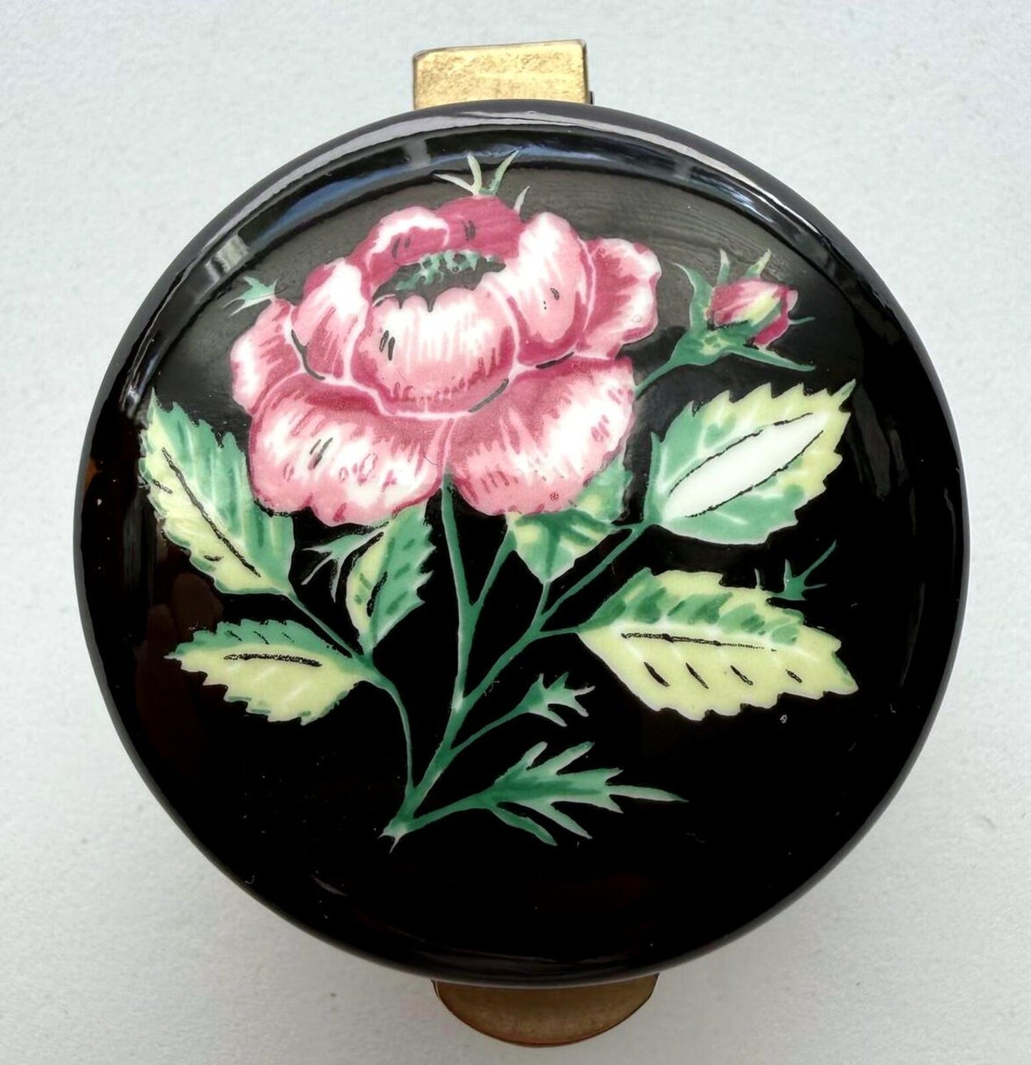 Falcon China Staffordshire England Rose Trinket Box Porcelain Brass Hinged