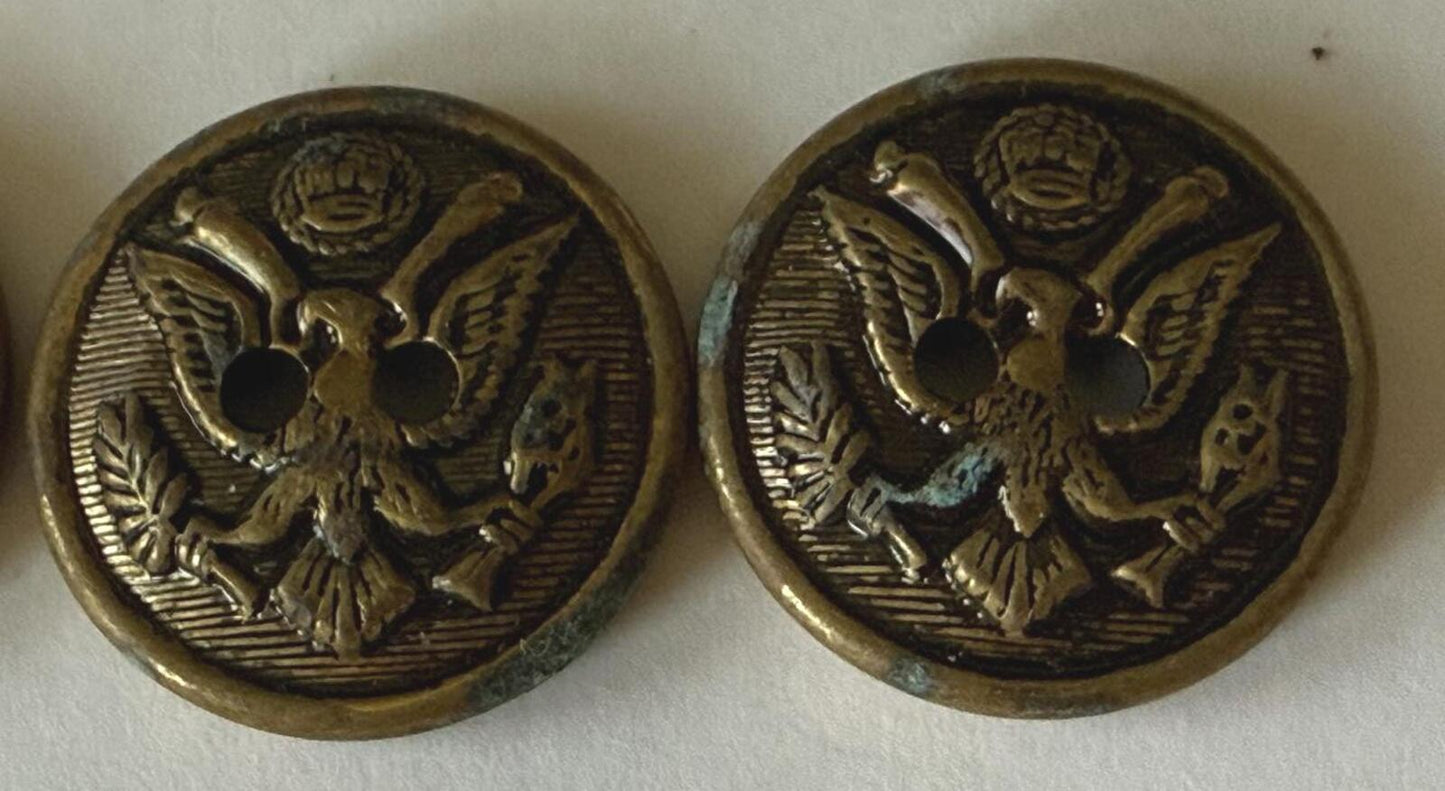 Lot of 7 Vintage Brass Tone Eagle Shield Sew Through Buttons Patriotic