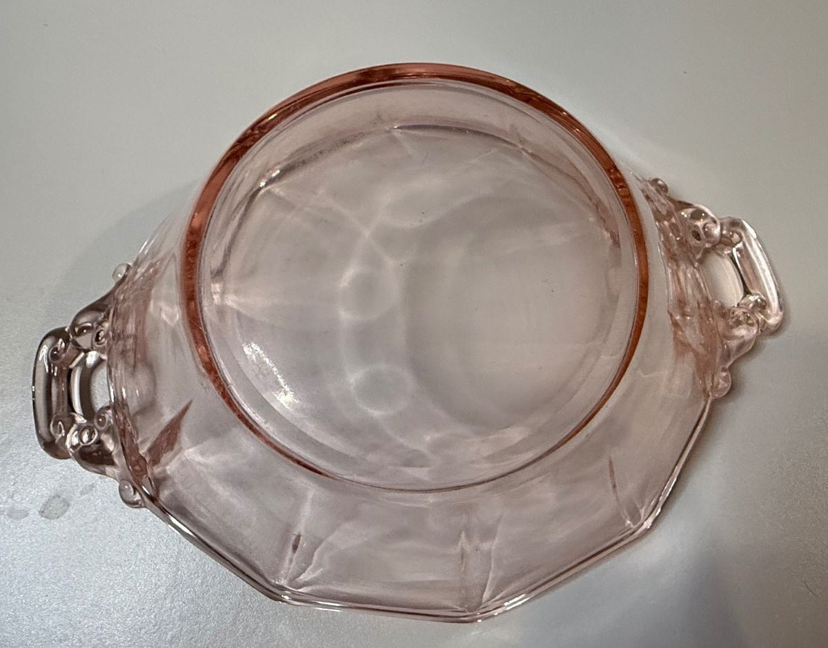 Vintage Pink Depression Glass Double Handle Bowl Octagon Scalloped 1930s – alternate product view 4 of 7