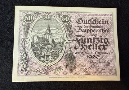 1920 Austria Ruppersthal 50 Heller Notgeld Note — product photograph 1