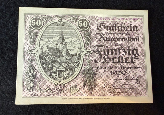 1920 Austria Ruppersthal 50 Heller Notgeld Note — product photograph 1