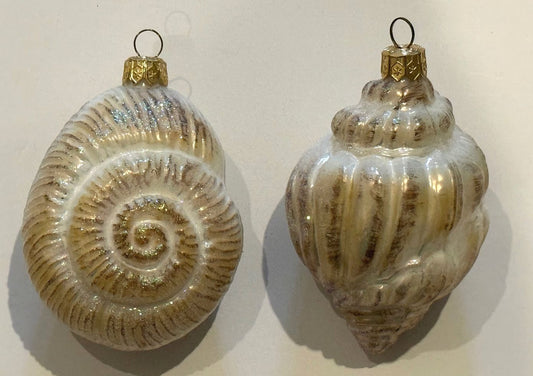 Vintage Poland Glass Seashell Christmas Ornaments Conch Spiral Shell Set 2