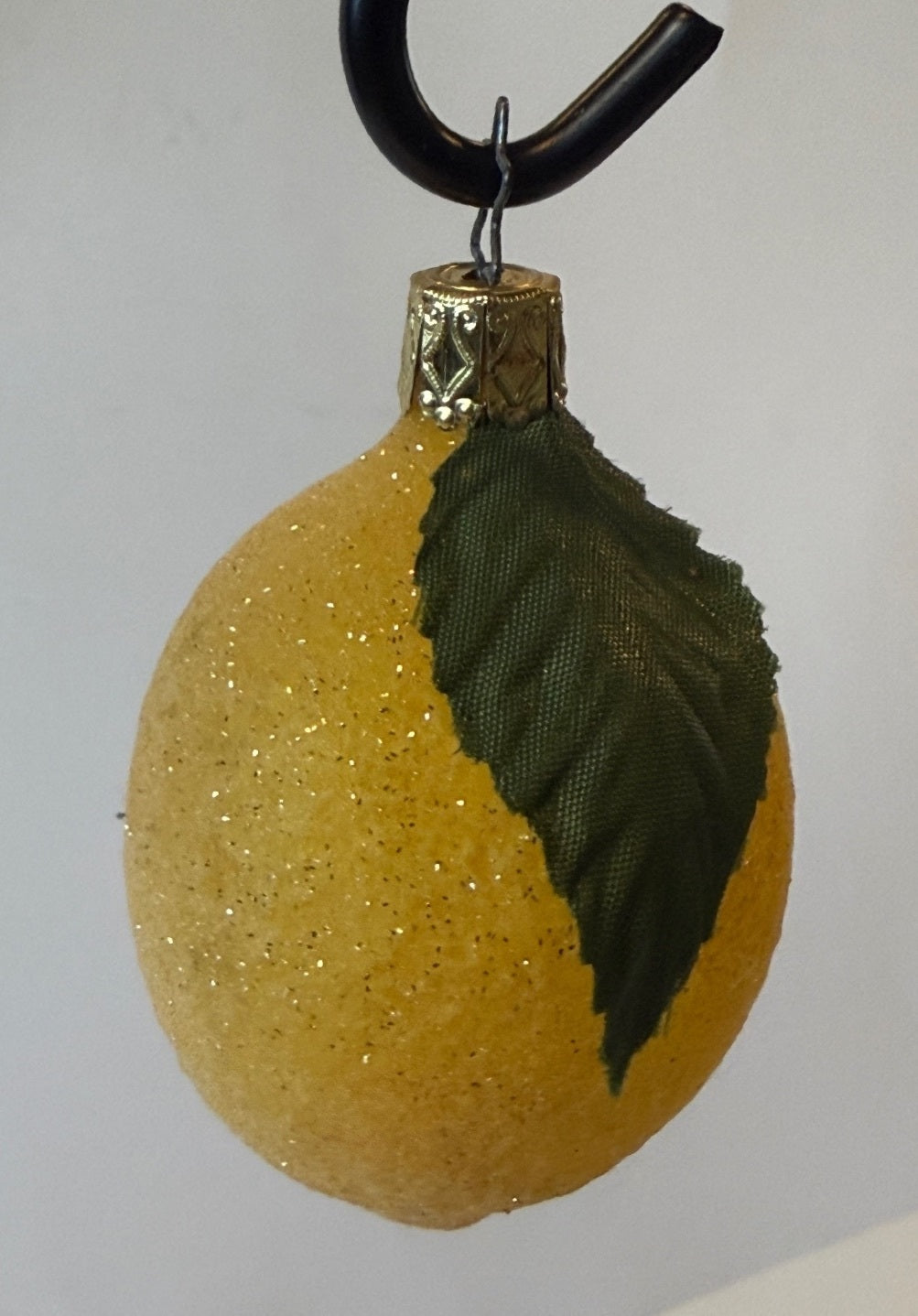 Vintage Made in Germany Glass Lemon Christmas Ornament Sugared Fruit
