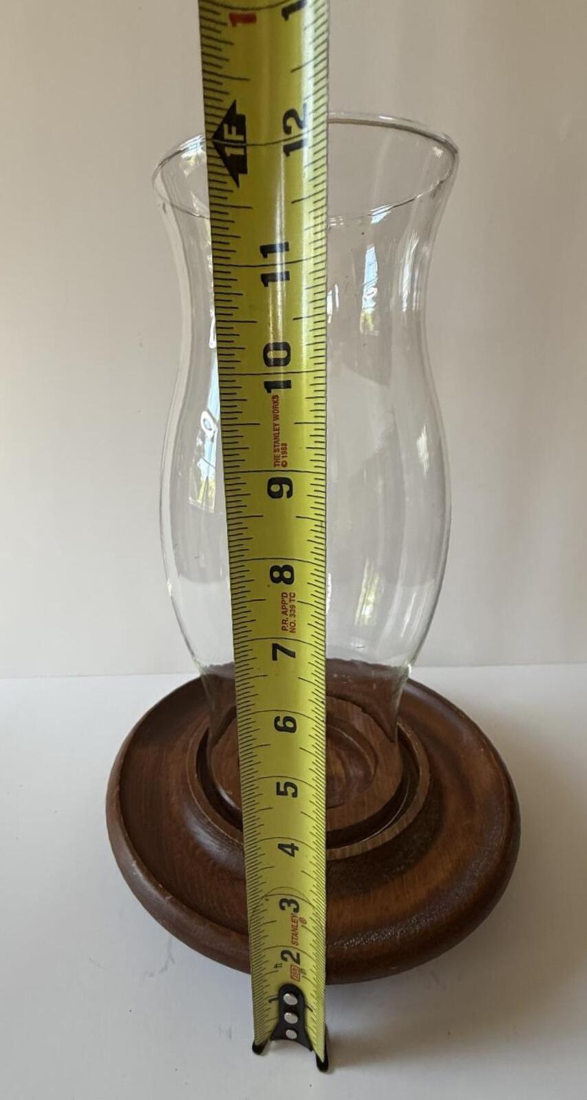 Vintage Hurricane Candle Holder Wood Base Glass Chimney Centerpiece