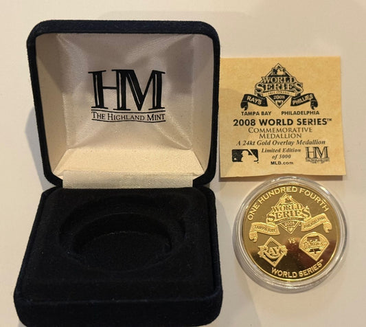 2008 Phillies Rays World Series Highland Mint 24K Gold Overlay Medallion /5000